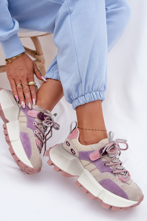 Āda zamšādas Sneakers modeļa apavi Sieviešu GOE TT2N4026 Violeta krāsa
