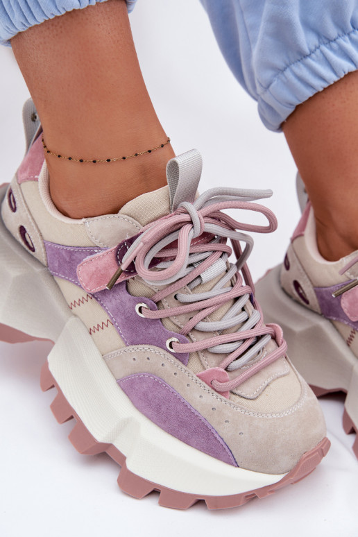 Āda zamšādas Sneakers modeļa apavi Sieviešu GOE TT2N4026 Violeta krāsa