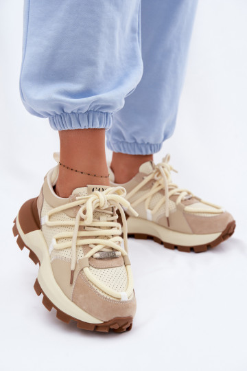 Āda zamšādas Sneakers modeļa apavi Sieviešu GOE TT2N4021 smilšu krāsas