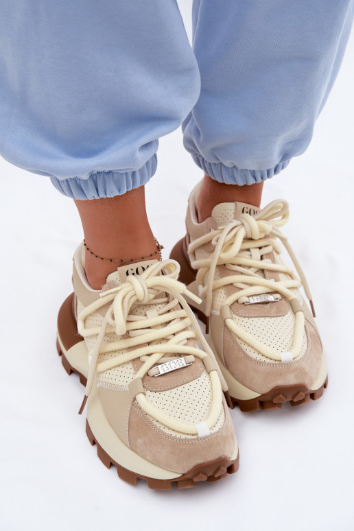 Āda zamšādas Sneakers modeļa apavi Sieviešu GOE TT2N4021 smilšu krāsas
