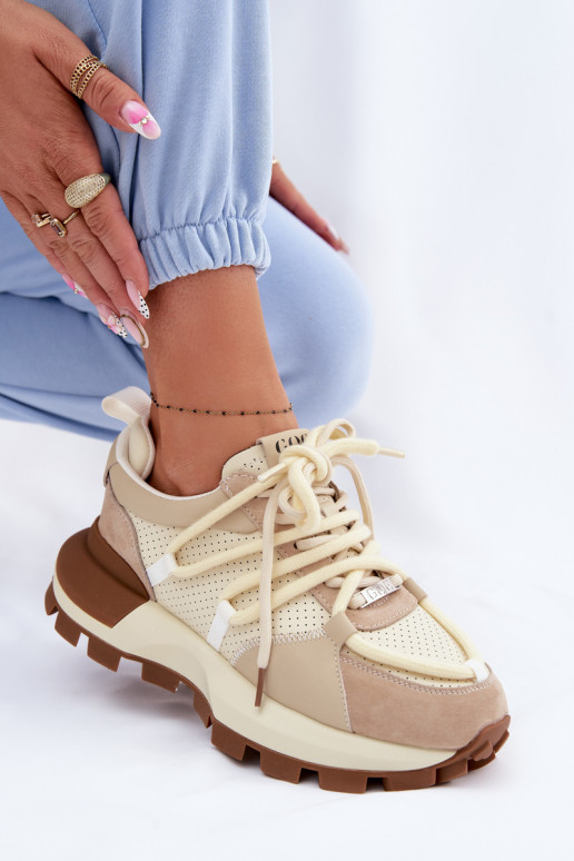 Āda zamšādas Sneakers modeļa apavi Sieviešu GOE TT2N4021 smilšu krāsas