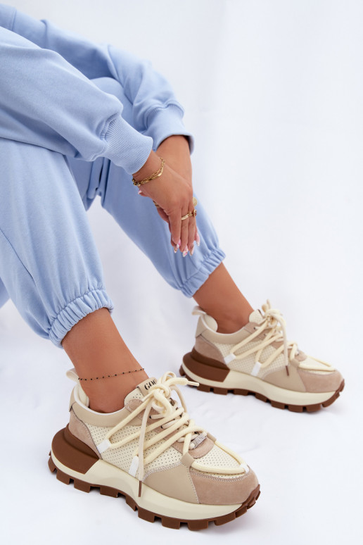 Āda zamšādas Sneakers modeļa apavi Sieviešu GOE TT2N4021 smilšu krāsas