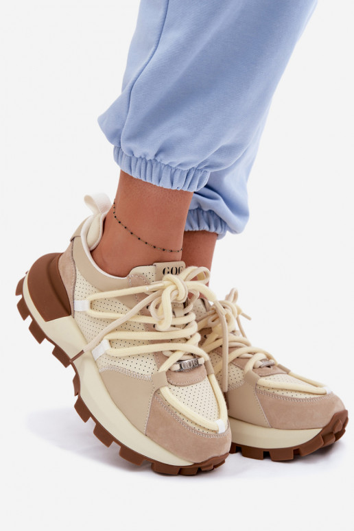 Āda zamšādas Sneakers modeļa apavi Sieviešu GOE TT2N4021 smilšu krāsas