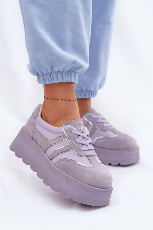 zamšādas Sneakers modeļa apavi ar platformu GOE TT2N4054 Violeta krāsa