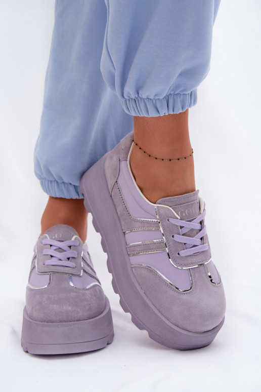 zamšādas Sneakers modeļa apavi ar platformu GOE TT2N4054 Violeta krāsa