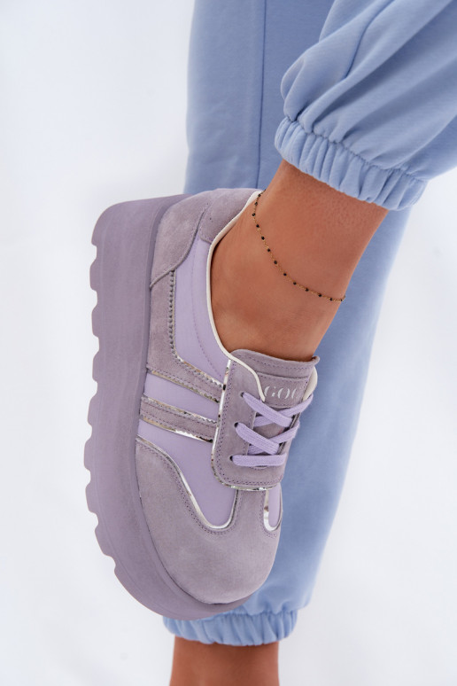 zamšādas Sneakers modeļa apavi ar platformu GOE TT2N4054 Violeta krāsa
