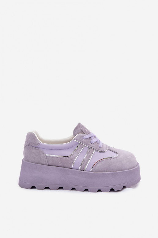 zamšādas Sneakers modeļa apavi ar platformu GOE TT2N4054 Violeta krāsa
