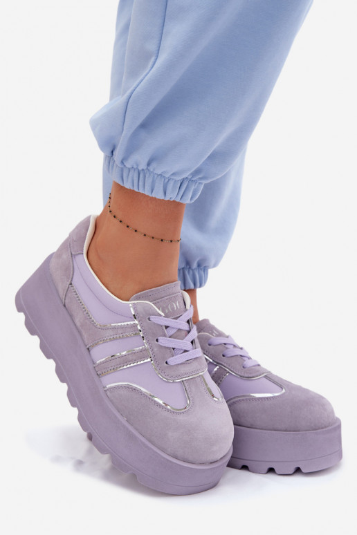 zamšādas Sneakers modeļa apavi ar platformu GOE TT2N4054 Violeta krāsa