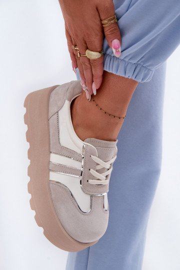 zamšādas Sneakers modeļa apavi ar platformu GOE TT2N4052 baltas krāsas