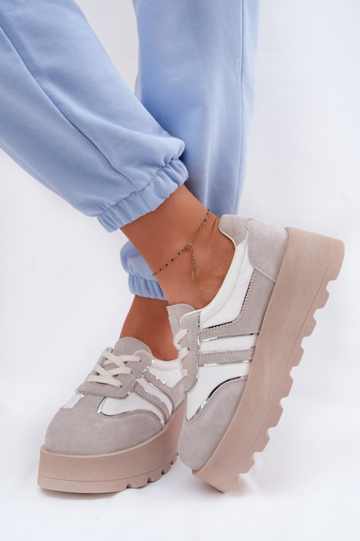 zamšādas Sneakers modeļa apavi ar platformu GOE TT2N4052 baltas krāsas