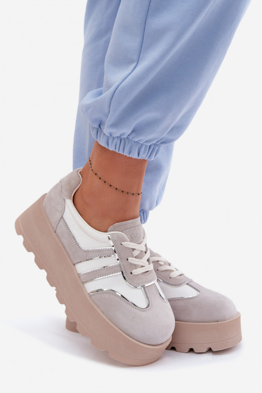 zamšādas Sneakers modeļa apavi ar platformu GOE TT2N4052 baltas krāsas