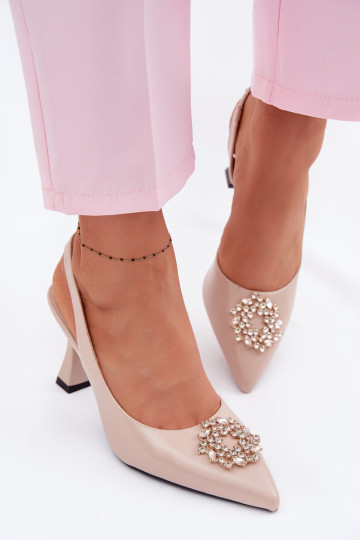 Elegantas augstpapēžu sandales Ar rotaslietu rotājumiem Vinceza 62277 smilšu krāsas