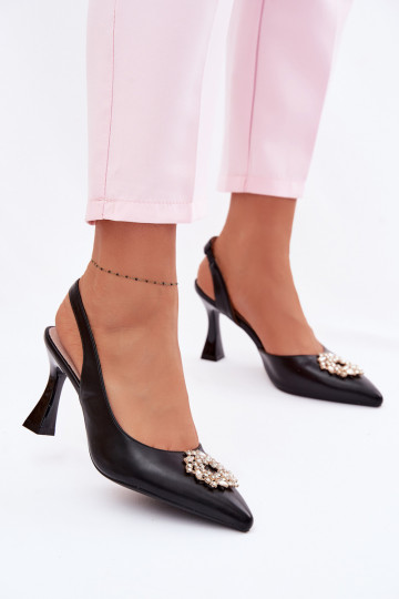 Elegantas augstpapēžu sandales Ar rotaslietu rotājumiem Vinceza 62277 melnas krāsas 2