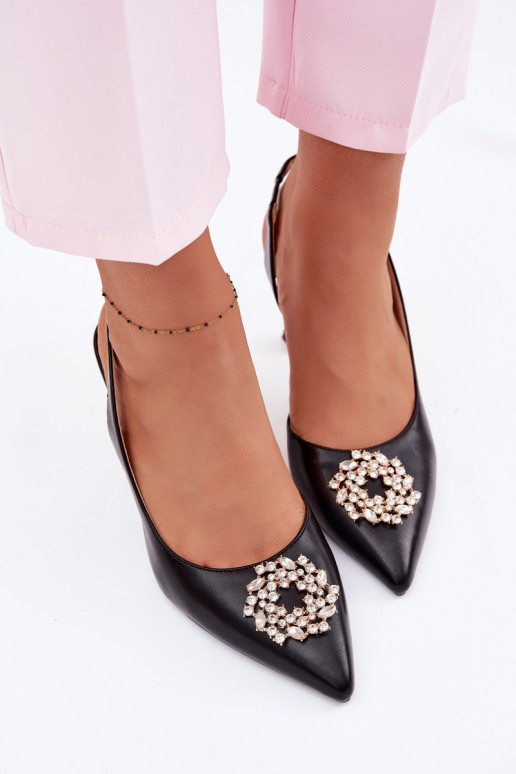 Elegantas augstpapēžu sandales Ar rotaslietu rotājumiem Vinceza 62277 melnas krāsas