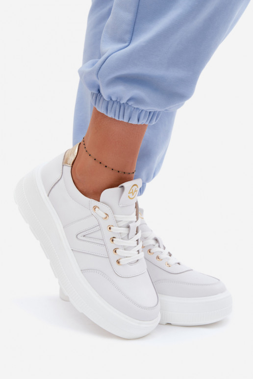 Ādas sieviešu sporta apavi ar platformu Vinceza 39976 baltas
