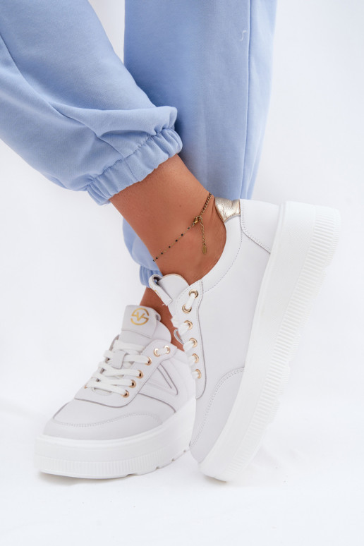 Ādas sieviešu sporta apavi ar platformu Vinceza 39976 baltas