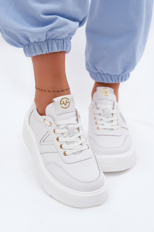 Ādas sieviešu sporta apavi ar platformu Vinceza 39976 baltas