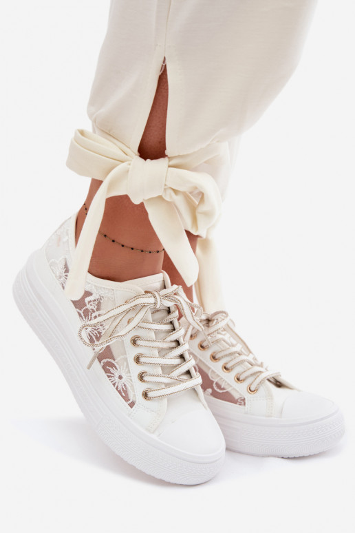 sieviešu puszābaki ar mežģīnēm ar platformu Lee Cooper LCIN-26-44-4480 baltas krāsas