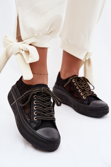 sieviešu puszābaki ar mežģīnēm ar platformu Lee Cooper LCIN-26-44-4479 melnas krāsas