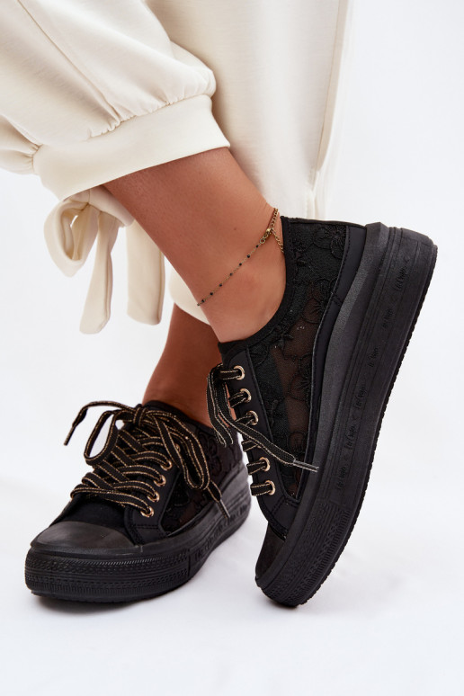 sieviešu puszābaki ar mežģīnēm ar platformu Lee Cooper LCIN-26-44-4479 melnas krāsas