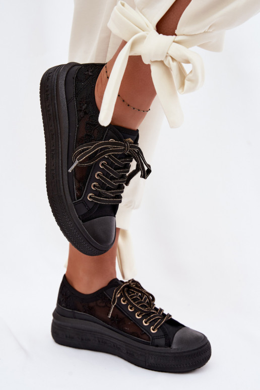 sieviešu puszābaki ar mežģīnēm ar platformu Lee Cooper LCIN-26-44-4479 melnas krāsas