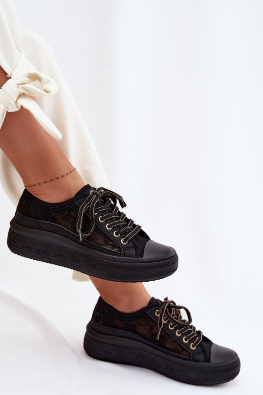 sieviešu puszābaki ar mežģīnēm ar platformu Lee Cooper LCIN-26-44-4479 melnas krāsas