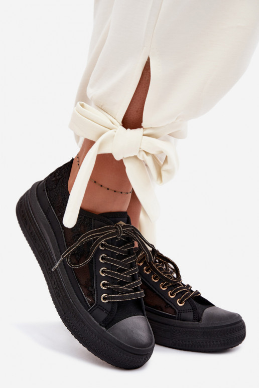 sieviešu puszābaki ar mežģīnēm ar platformu Lee Cooper LCIN-26-44-4479 melnas krāsas