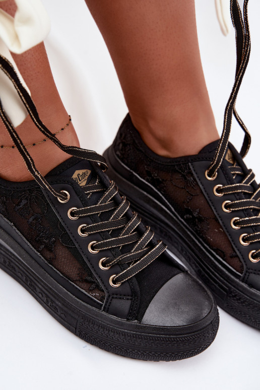 sieviešu puszābaki ar mežģīnēm ar platformu Lee Cooper LCIN-26-44-4479 melnas krāsas