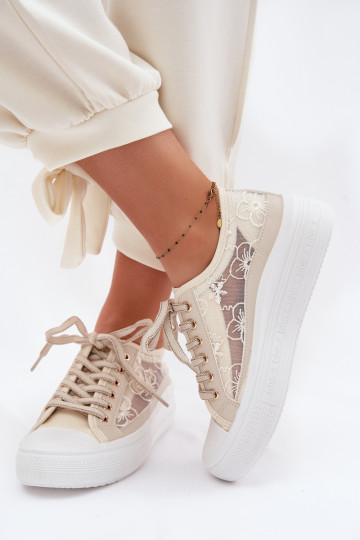 sieviešu puszābaki ar mežģīnēm ar platformu Lee Cooper LCIN-26-44-4481 smilšu krāsas