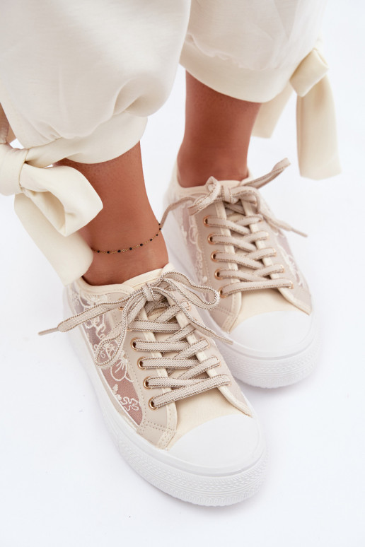 sieviešu puszābaki ar mežģīnēm ar platformu Lee Cooper LCIN-26-44-4481 smilšu krāsas