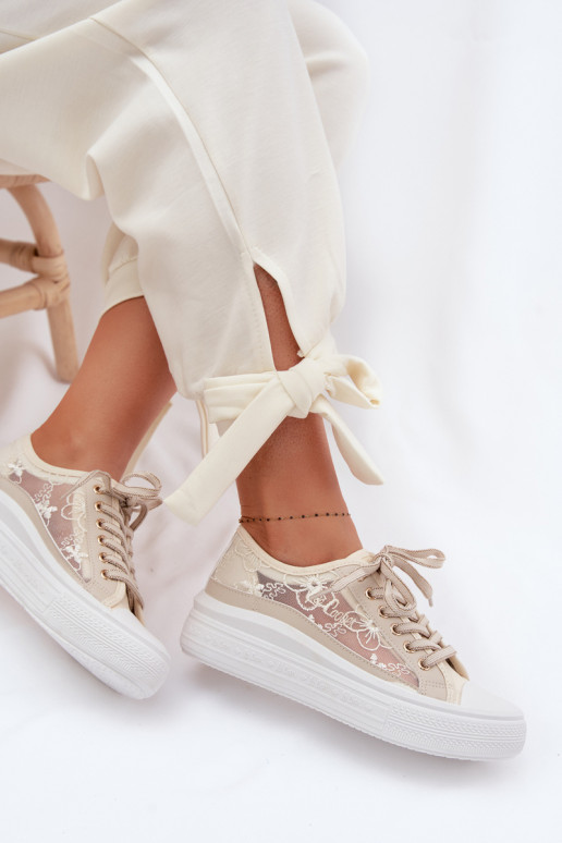 sieviešu puszābaki ar mežģīnēm ar platformu Lee Cooper LCIN-26-44-4481 smilšu krāsas