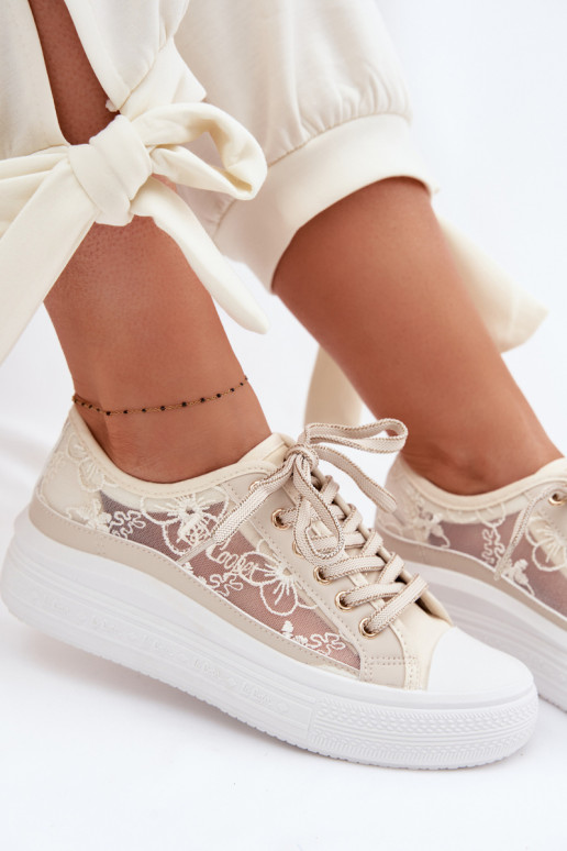 sieviešu puszābaki ar mežģīnēm ar platformu Lee Cooper LCIN-26-44-4481 smilšu krāsas