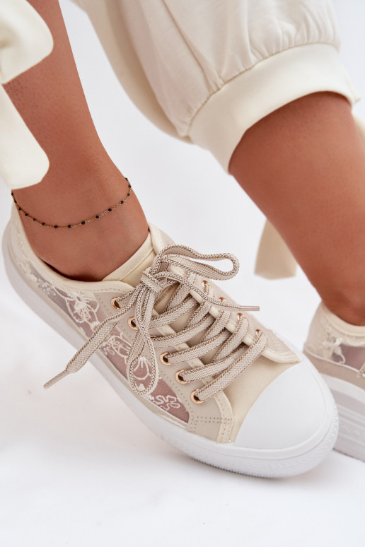 sieviešu puszābaki ar mežģīnēm ar platformu Lee Cooper LCIN-26-44-4481 smilšu krāsas