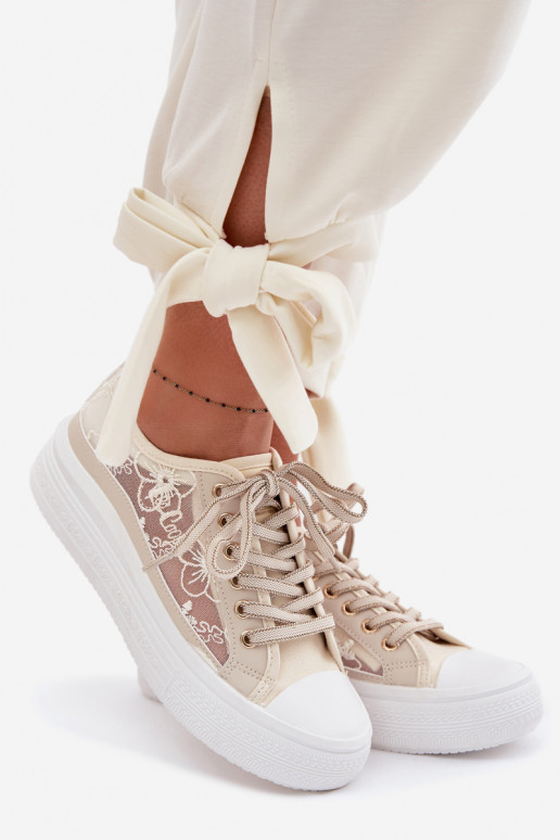 sieviešu puszābaki ar mežģīnēm ar platformu Lee Cooper LCIN-26-44-4481 smilšu krāsas