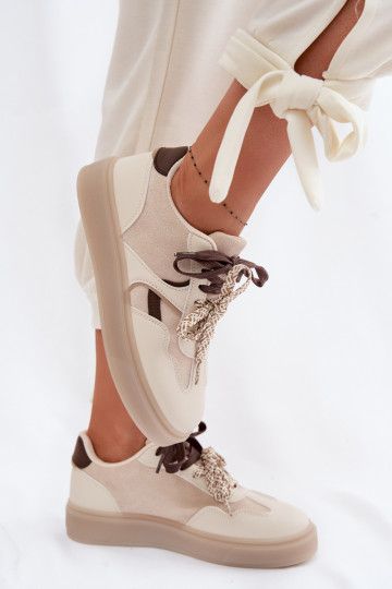 Sneakers modeļa apavi SieviešuPodInójnymi SznuróInkami Ziloņkaula krāsas Relisa
