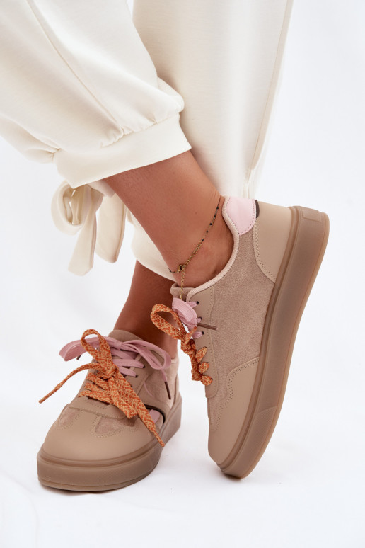 Sneakers modeļa apavi SieviešuPodInójnymi SznuróInkami brūnas krāsas Relisa