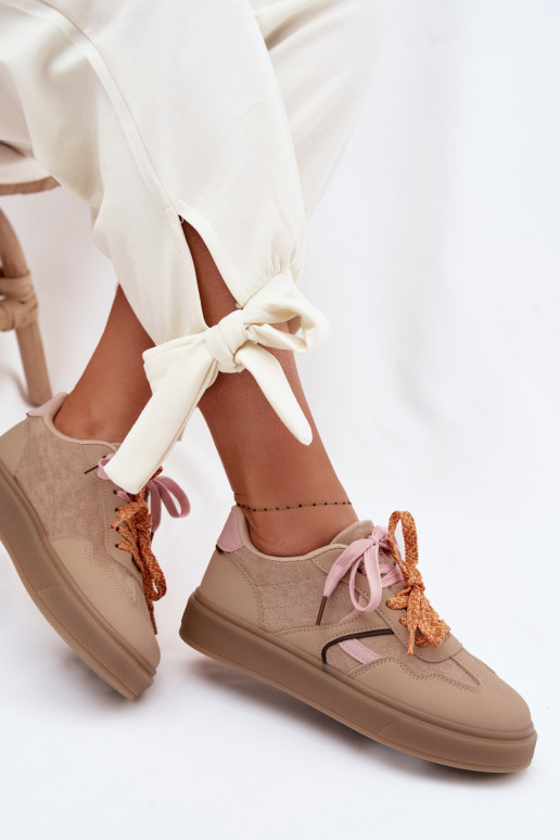 Sneakers modeļa apavi SieviešuPodInójnymi SznuróInkami brūnas krāsas Relisa