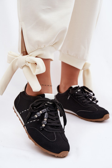 Sneakers modeļa apavi Sieviešu zemais un pērlītēm melnas krāsas Galora 2