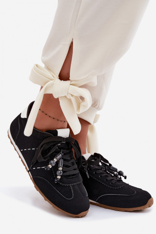 Sneakers modeļa apavi Sieviešu zemais un pērlītēm melnas krāsas Galora