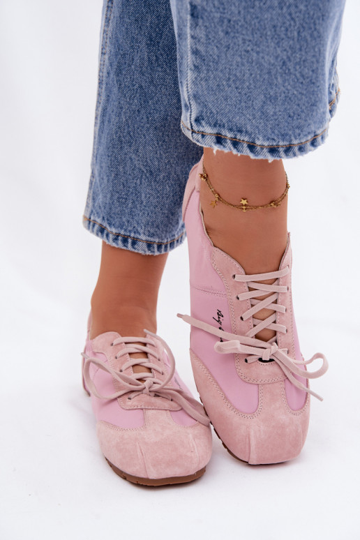 zamšādas Sneakers modeļa apavi Zema sieviešu Big Star TT274600 Rozā krāsas