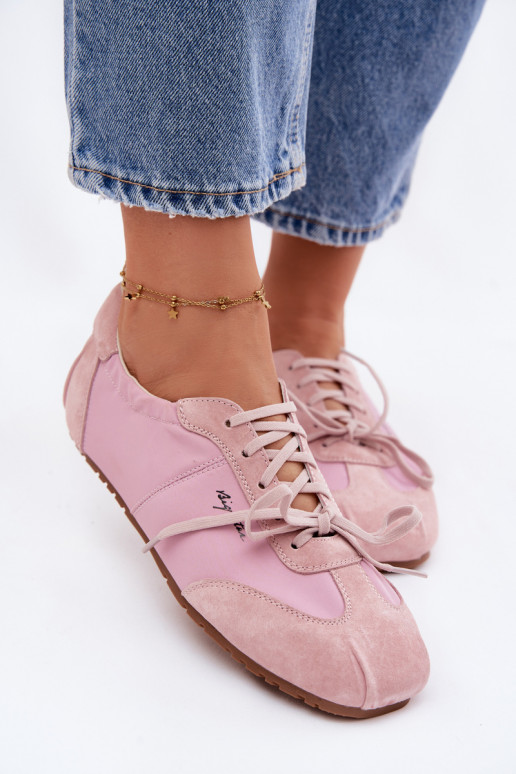 zamšādas Sneakers modeļa apavi Zema sieviešu Big Star TT274600 Rozā krāsas