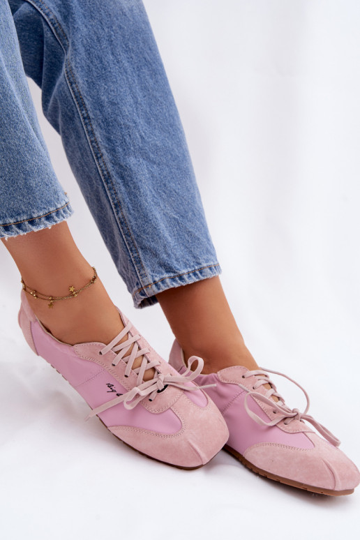 zamšādas Sneakers modeļa apavi Zema sieviešu Big Star TT274600 Rozā krāsas