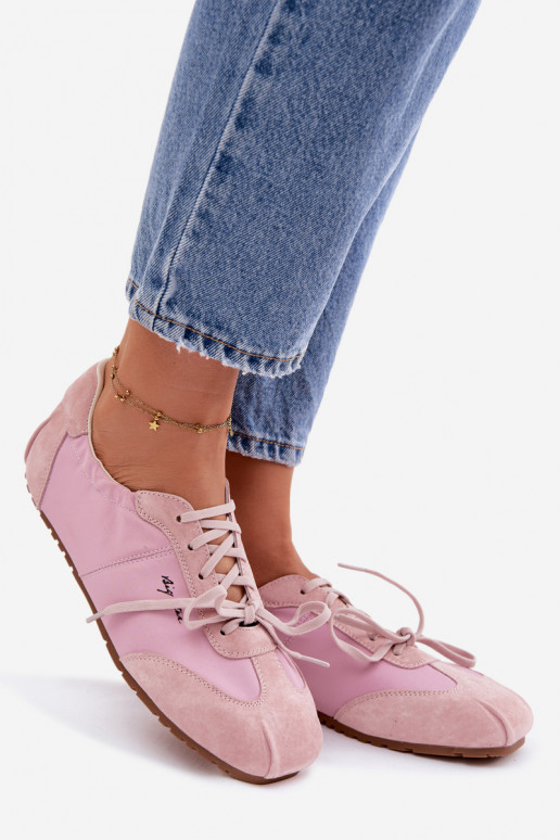 zamšādas Sneakers modeļa apavi Zema sieviešu Big Star TT274600 Rozā krāsas