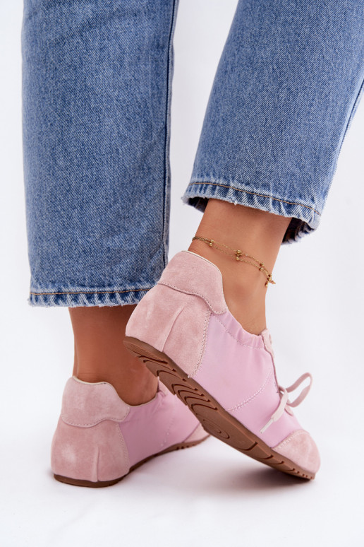 zamšādas Sneakers modeļa apavi Zema sieviešu Big Star TT274600 Rozā krāsas