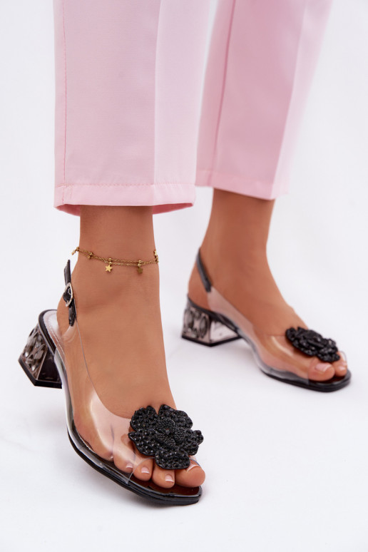 sandales Caurspīdīgas Klockā ar mirdzošiem spīdumiem I ar puķītēmem Vinceza 70122 melnas krāsas