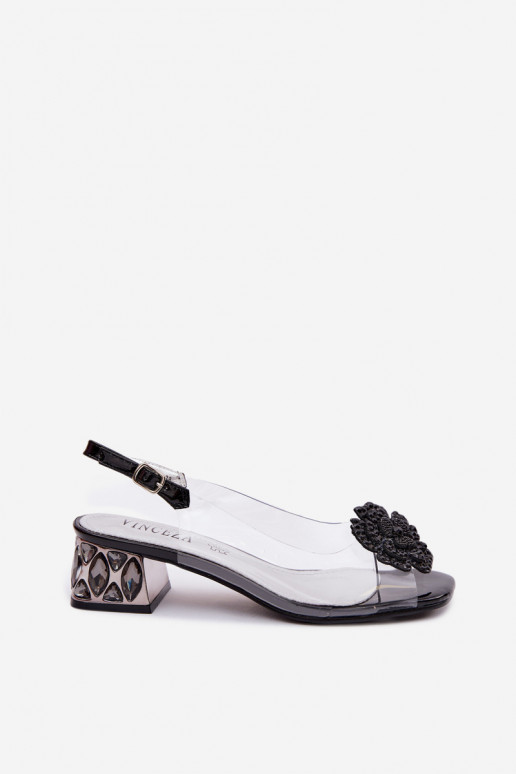 sandales Caurspīdīgas Klockā ar mirdzošiem spīdumiem I ar puķītēmem Vinceza 70122 melnas krāsas