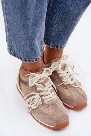 Āda zamšādas Sneakers modeļa apavi Sieviešu Big Star TT274677 smilšu krāsas