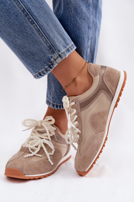 Āda zamšādas Sneakers modeļa apavi Sieviešu Big Star TT274677 smilšu krāsas