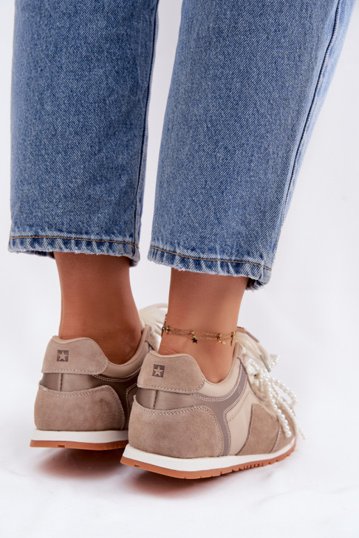 Āda zamšādas Sneakers modeļa apavi Sieviešu Big Star TT274677 smilšu krāsas