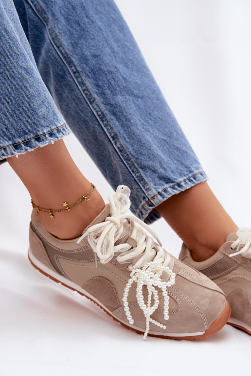 Āda zamšādas Sneakers modeļa apavi Sieviešu Big Star TT274677 smilšu krāsas